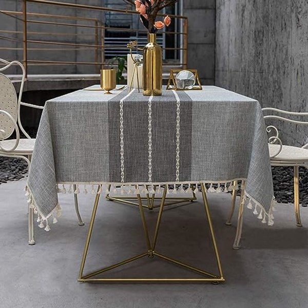 (Grå ränder, 140 x 140 cm) Utomhus rektangulär duk Anti-fläck duk Tvättbar tyg duk Matbord duk Köksduk