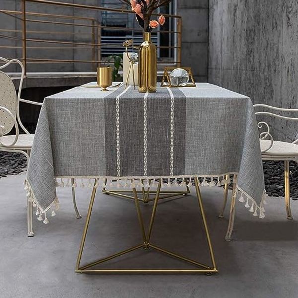(Grå Striper, 140 x 140cm)Utendørs Rektangulær Duk Anti Flekk Duk Vaskbar Stoff Duk Spisebord Duk Kjøkken Duk