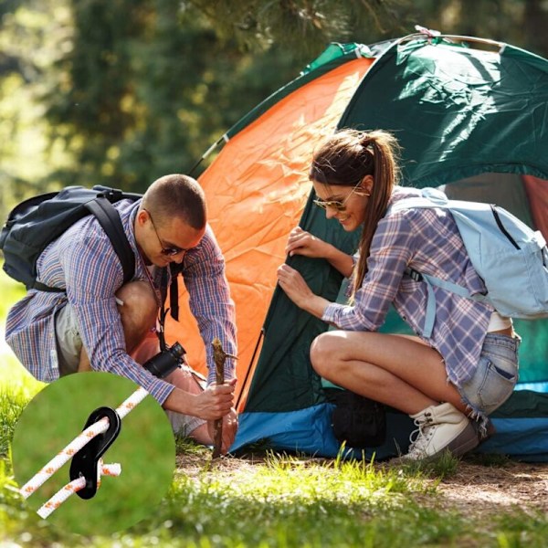 20 stk. ropetstrammer, krokjustering av slitesterkt sklisikkert tau, solid og holdbart, forsterker teltets stabilitet, for teltvandring og camping