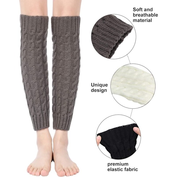 Leggings för dam, stickade benvärmare, långa strumpor med virkad kant, varma damasker i läderimitation, stickade benvärmare långa och varma för flickor och damer