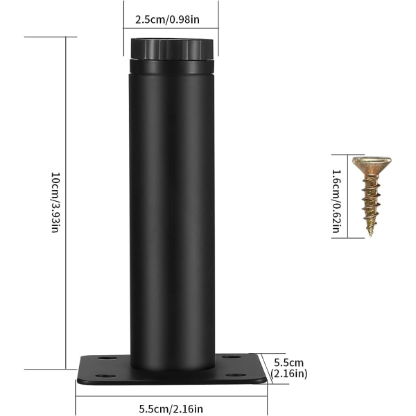 4 kappaletta huonekalujalkaa, 10cm/5.9 tuumaa säädettävät huonekalujalat, metalliset kiinnitystuki jalat huonekaluille/pöydälle/tuolille/pöydälle/keittiölle/kaapille/sohvalle