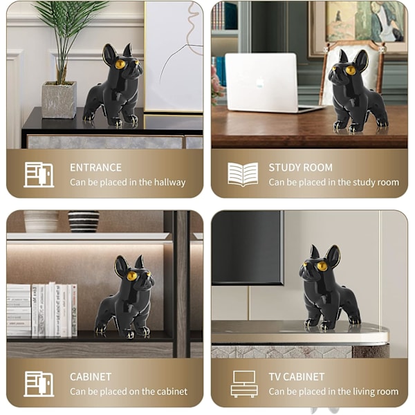 Söt hundfigur heminredning, samlarobjekt svart keramisk fransk bulldog staty dekoration vardagsrum sovrum kontor soffbord, presentidéer för kvinnor