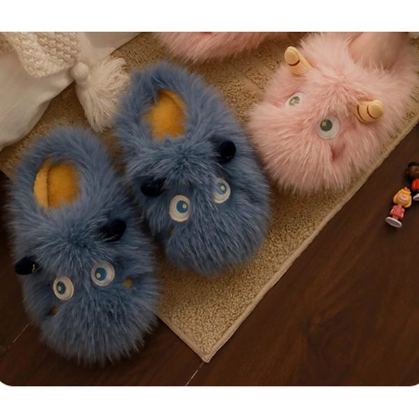 Kvinners plysj tøfler søte små monster kawaii alv fluffy hjemmesko 24.5cm