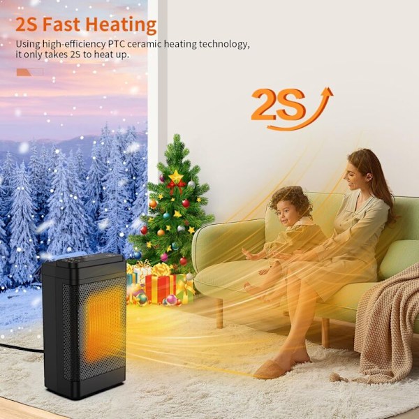 1500W bærbar backup-varme - 3 tilstande, overophedningsbeskyttelse, 12 timers timer