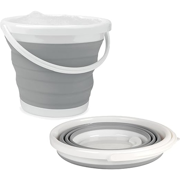 Grå, LA028495GRY 10L hopfällbar hink, kompakt och utrymmesbesparande design, inomhus- och utomhusbruk, liten hink för hushållsrengöring, bilar  C