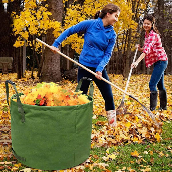 125L Ekstra Stærk Havepose med Håndtag, Grøn Bladopsamlingspose med Militær Canvas (H45.7cm, D55.8cm)