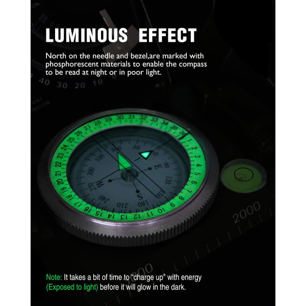 Multifunktionel militær sigte- og navigationskompas med hældningsmåler Stødsikkert og vandtæt kompas velegnet til vandreture og camping