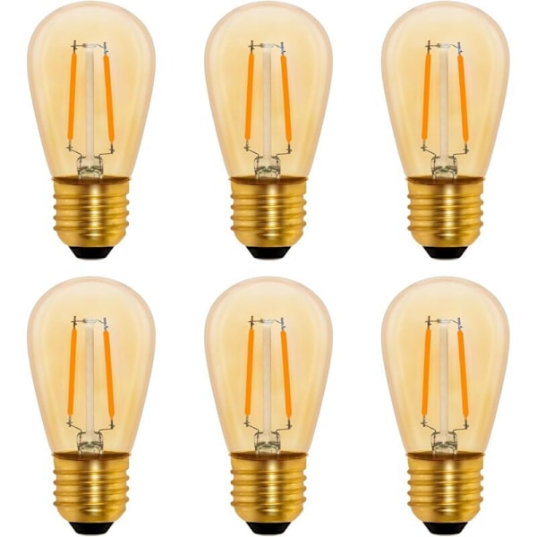 S14 LED pære med vintage filament E27, 1W Amber Edison erstatning for 10W glødepære, ikke-dæmpbar, varm hvid 2200K, AC 220V, sæt med 6