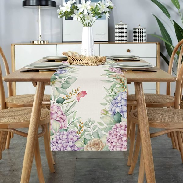 Fjärilsrosa blå hortensia påskduk, vår sommar semester kök bordsdekoration för inomhus utomhus hemfest