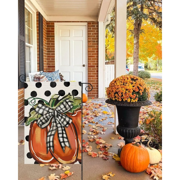 Halloween och Thanksgiving kombination linne trädgårdsflagga dubbelsidig