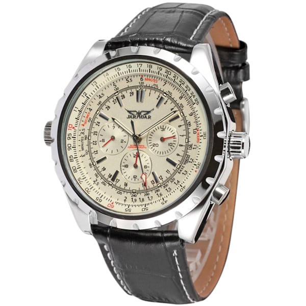 Herrar automatisk mekanisk armbandsur läderarmband modeklocka kalender datumvisning