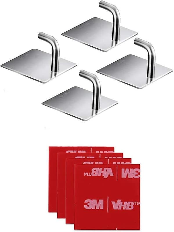 Håndklædekroge, 4 kroge, selvklæbende, børstet rustfrit stål, ingen boregave
