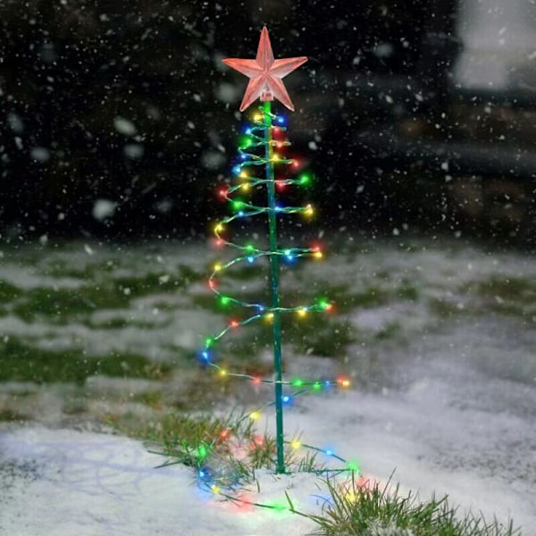 1 stk. juletræ solcellelampe, udendørs dekoration, udendørs havelampe, lysguirlande, LED lysende skyggedekoration, højde 60 cm (farve