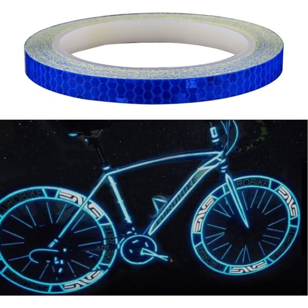 1 rulle reflekterende cykelklistermærker (blå) - 1cm*8m - til biler, motorcykler og mountainbikes
