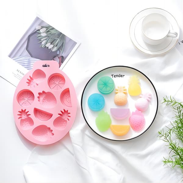 2 kageforme, frugtformede silikoneforme, DIY chokolade bageværktøj, isform (pink, blå)