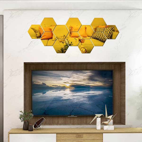 Hexagonala spegelväggsdekaler - Guld, flexibla oglasade linsdekaler för heminredning