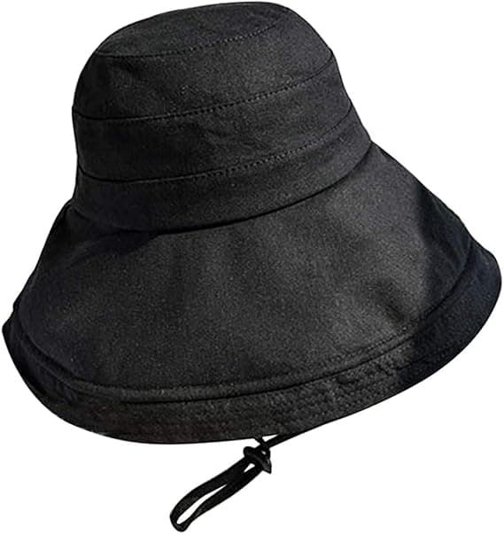 Kvindernes sorte strandhat, sammenklappelig bredskygget sommerhat med hætte, strandhat, spandhat, havehat
