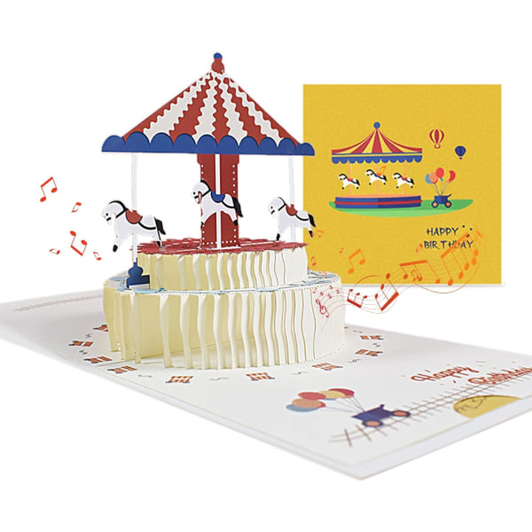 3D morsomt gratulasjonskort for jenter guttebursdagskort - karusellkake