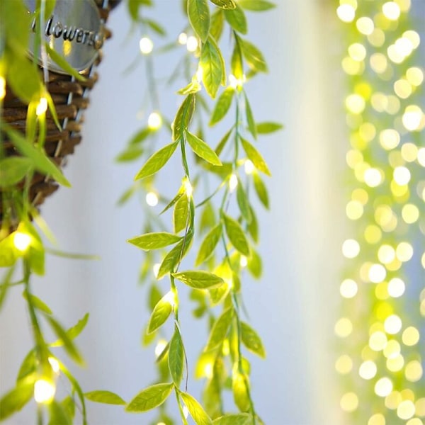 Utomhus solcellsslinga, Willow-blad Utomhusljusslinga 100led-3m-8 lägen, Vattentät solcellsslinga, för bröllop, staket, jul, fester, trädgård