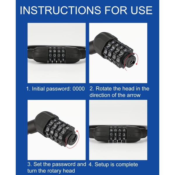 2 st Cykellås Cykellås Cykelkodlås med 4-siffrigt lösenord (Svart, Varje 40 cm lång) - Kabellås för cykel, skoter, motorcykel, skateboard,