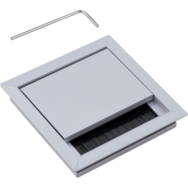 Silver ECO fyrkantig skrivbordskabelpassage med borsttätning - 100 x 100