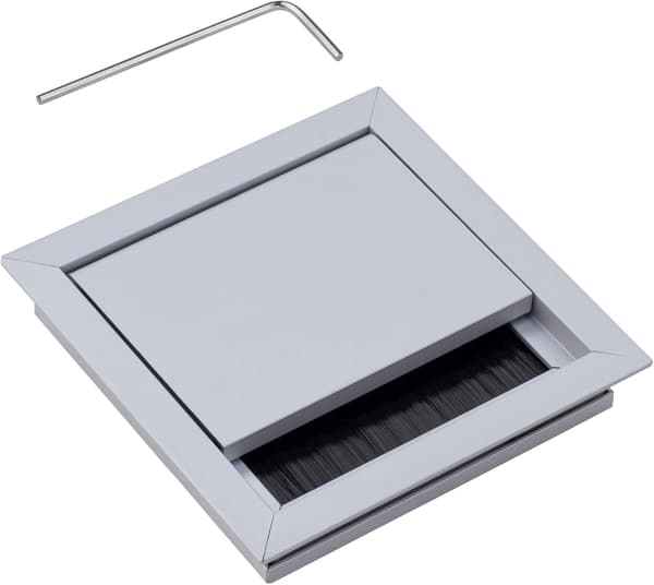 Silver ECO Square Desk Cable Passage med borsttätning - 100 x 100