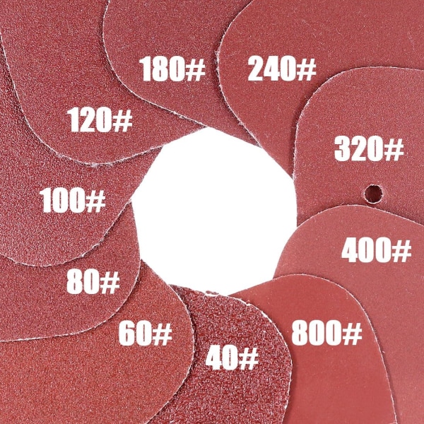 100 stk. 10 størrelser museslibesandpapir, 40/60/80/100/120/180/240/320/400/800 korn