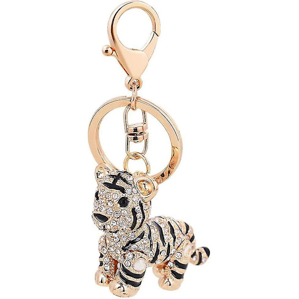 (glod) 1 stk. nøglering sød tiger metal glitter nøglering krystal rhinestone nøglering håndtaske, vedhæng nøglering