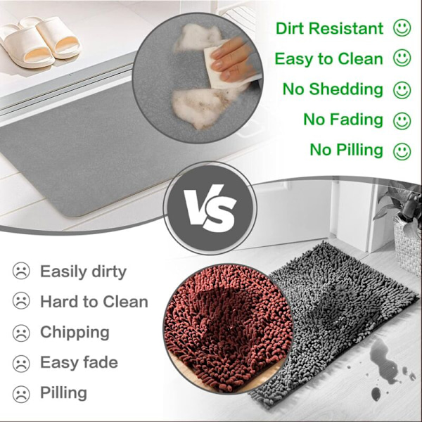 Sklisikker badematte absorberende baderomsteppe diatomitt mikrofiber badematter rask grå 40 × 60cm