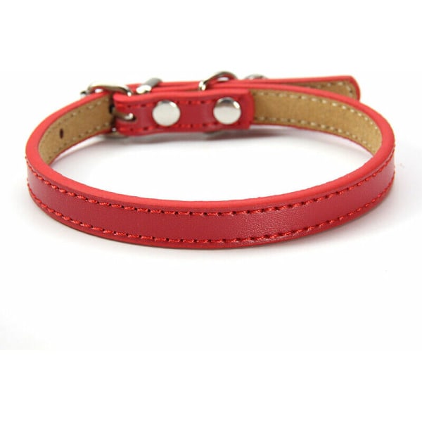 Läderhalsband för katter och valpar, justerbart 20cm-27cm CM-Rouge