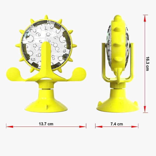 Interaktivt kattelegetøj, vindmølle kattelegetøj, kattegodbiddispenser, interaktiv kattefoderautomat, stærk sugekop  gul