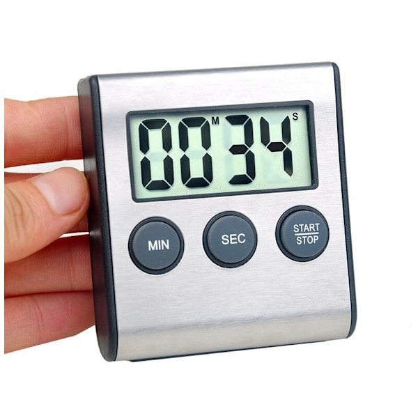 Mini digital timer, 24-timmarsformat, nedräkning och stoppur, för matlagning, sport, studier, möten, parkering, medicinsk behandling i rostfritt stål