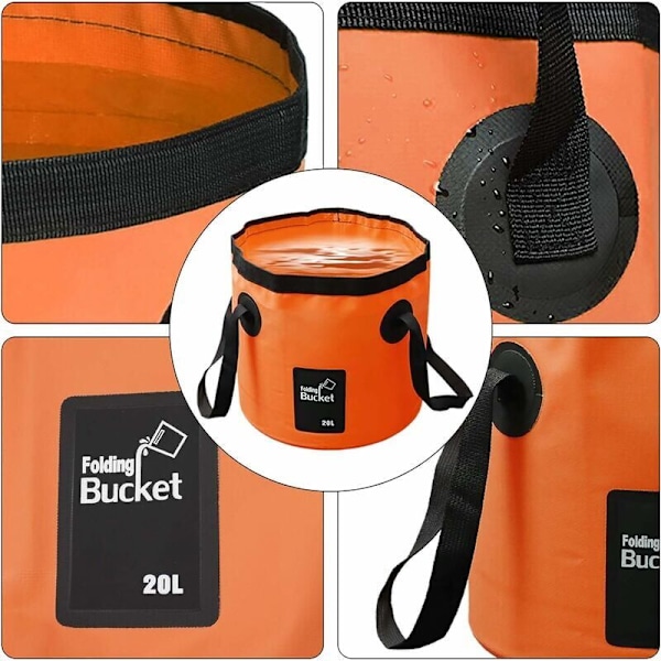Vikbar hink 20 L - Portabel vikbar hink för camping, vandring, fiske, resor, orange