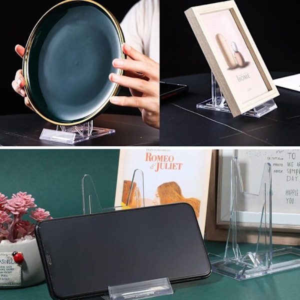 Justerbar præsentationsstøtte 12 Dele tallerken dørplade støtter transparent plastik display til fotorammer, CD, mobiltelefon, tallerken, bog, 11.5