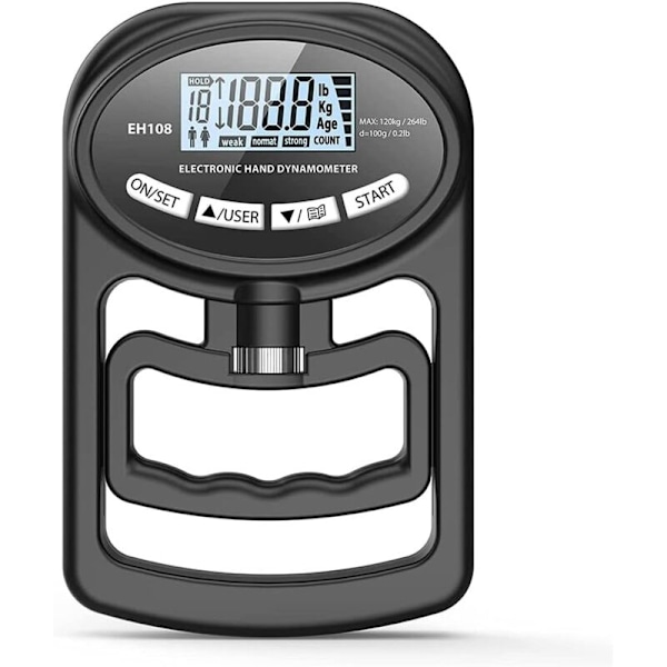 265 Lbs / 120 kg Manuell Dynamometer Grip Strength Trainer - Elektronisk Handgreppsstyrketestare Grip Strengthener, Svart