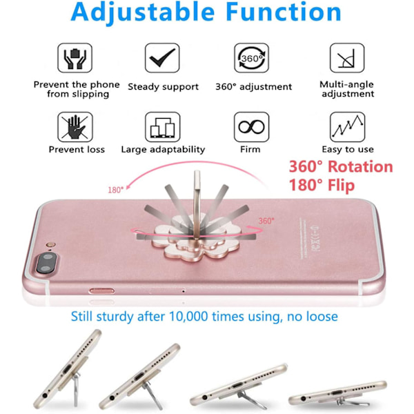 5-pack telefonringhållare, 360° rotation vacker blomma telefonring grepp stativ telefonhållare skrivbordshållare för Samsung iPhone PC smartphone