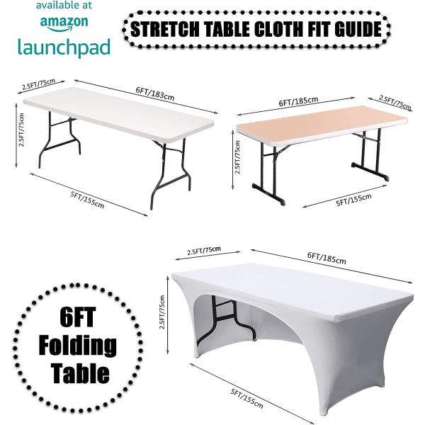 Stretchbara dukar 6ft för rektangulära bord med öppen rygg, monterade spandex rektangulära uteplatsbordsskydd, bröllop, fest, kök, skönhetsevenemang