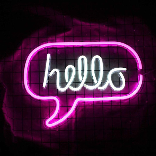 LED Neon Skilt Hello Natlys USB med Akryl Bagpanel Hjem Fest Bryllup Bar Dekoration Lys