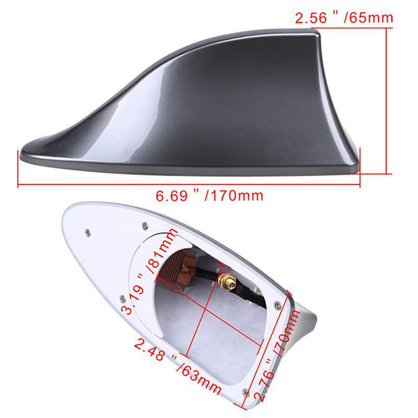 2 stk Universal Shark Fin Bilantenne - FM/AM Radioantenne med Vanntett Limbase for Auto SUV Truck Van (Grå+Sølv)