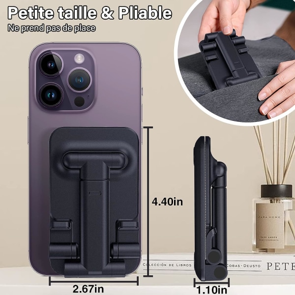 Black-Phone Stand, hopfällbart tablettställ Mobiltelefonhållare för