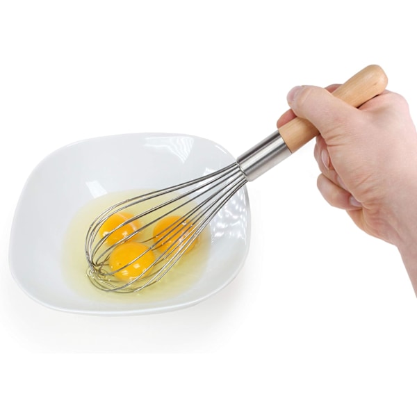 Klassisk Visp i Rustfritt Stål med Trehåndtak - Perfekt Størrelse for Kjøkkenet - Til Piskning, Blanding, Visping, Rørning, Matlaging, Egg, Mel