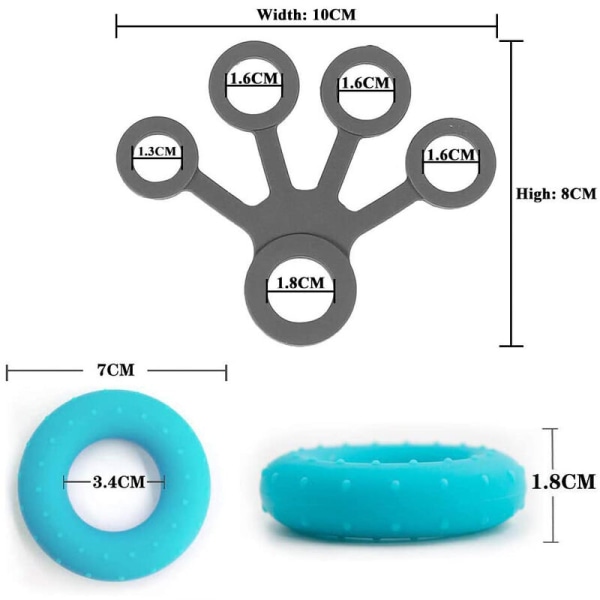 Käden puristin ja sormen harjoitusvahvistussarja nivelrikkoon, kalliokiipeilyyn, kitaraan ja pianoon, 3 eri vastustasoa, silikonikäsine