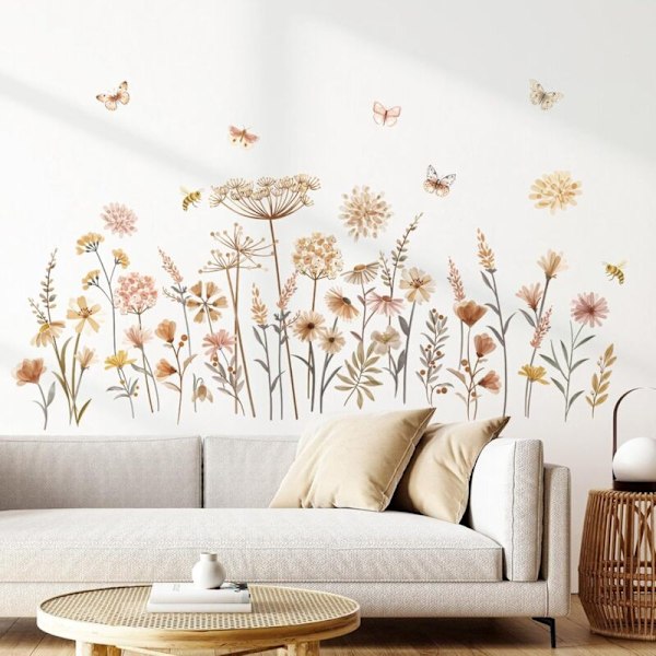 Vægstickers Boho Blomster Sticker Væg Blomst Blomst Pandelol Papillon Vægdekoration Soveværelse Kontor