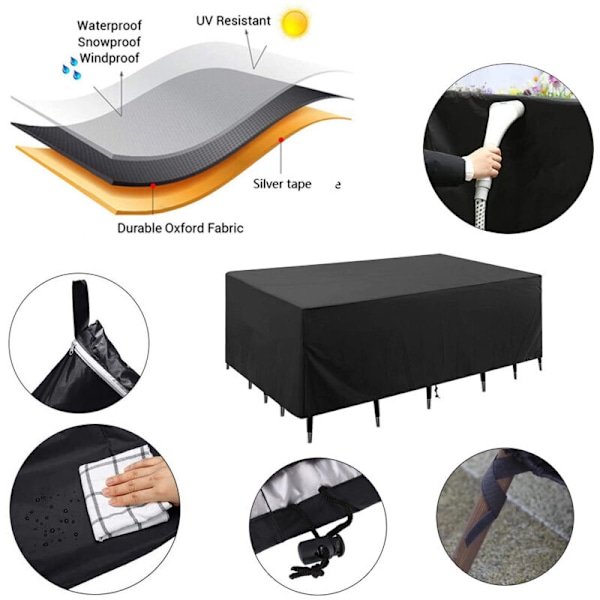 （200x160x70cm） (svart) Robust, vattentätt soffskydd för utomhusbruk, väderskydd, rektangulärt, regntåligt, skyddar mot snö, damm, UV-strålar och vind (svart)