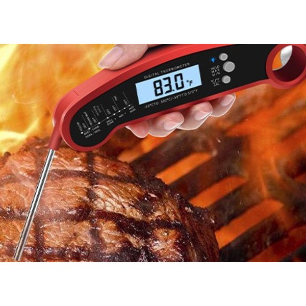 Digital Kötttermometer med Sonda - Snabbläsande Mattermometer för Matlagning, Grillning, BBQ, Bakning, Vätskor, Godis, Frittering och Mer - Röd