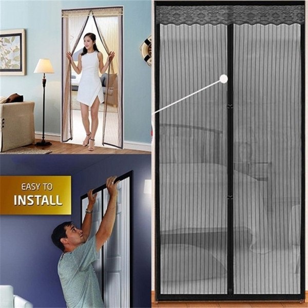 Magnetisk myggnettdør 80x210cm Anti Fly Curtain Adhesive Strip Automatisk lukking Ultra fint mesh Enkelt verktøyfri installasjon for barn og P
