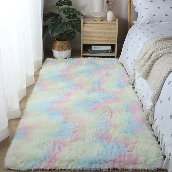 Fluffy gulvtæppe Fluffy Faux Fur Areal tæppe Dekorativt gradient gulvtæppe til soveværelse stue spisestue (regnbuefarver, 80×160cm)