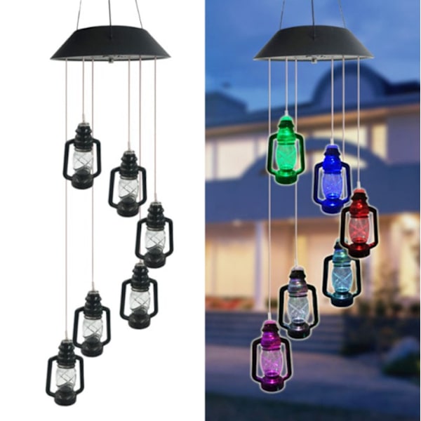 Solcells vindklocka utomhus LED smidesjärn ihålig sol måne hänge mobil lampa romantisk inredning för uteplats trädgård gård heminredning