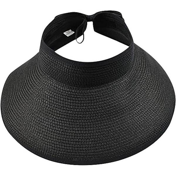 Svart - Sommer Dame Halm Solhatt Strand Solhatt Hodeskjerf Solhatt Solbeskyttelse Pustende UV-beskyttelse Foldbar Sommer Strand Uformell Reise
