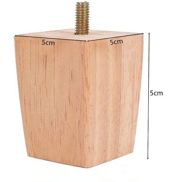 Set med 4 sängben i trä med monteringsplattor och skruvar - 5 cm höjd